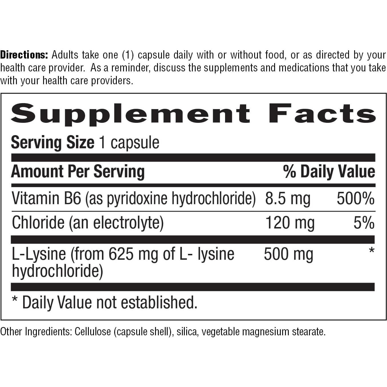 Suplemento L-Lisina 1000mg Country Life con B6 100 Cápsulas Veganas