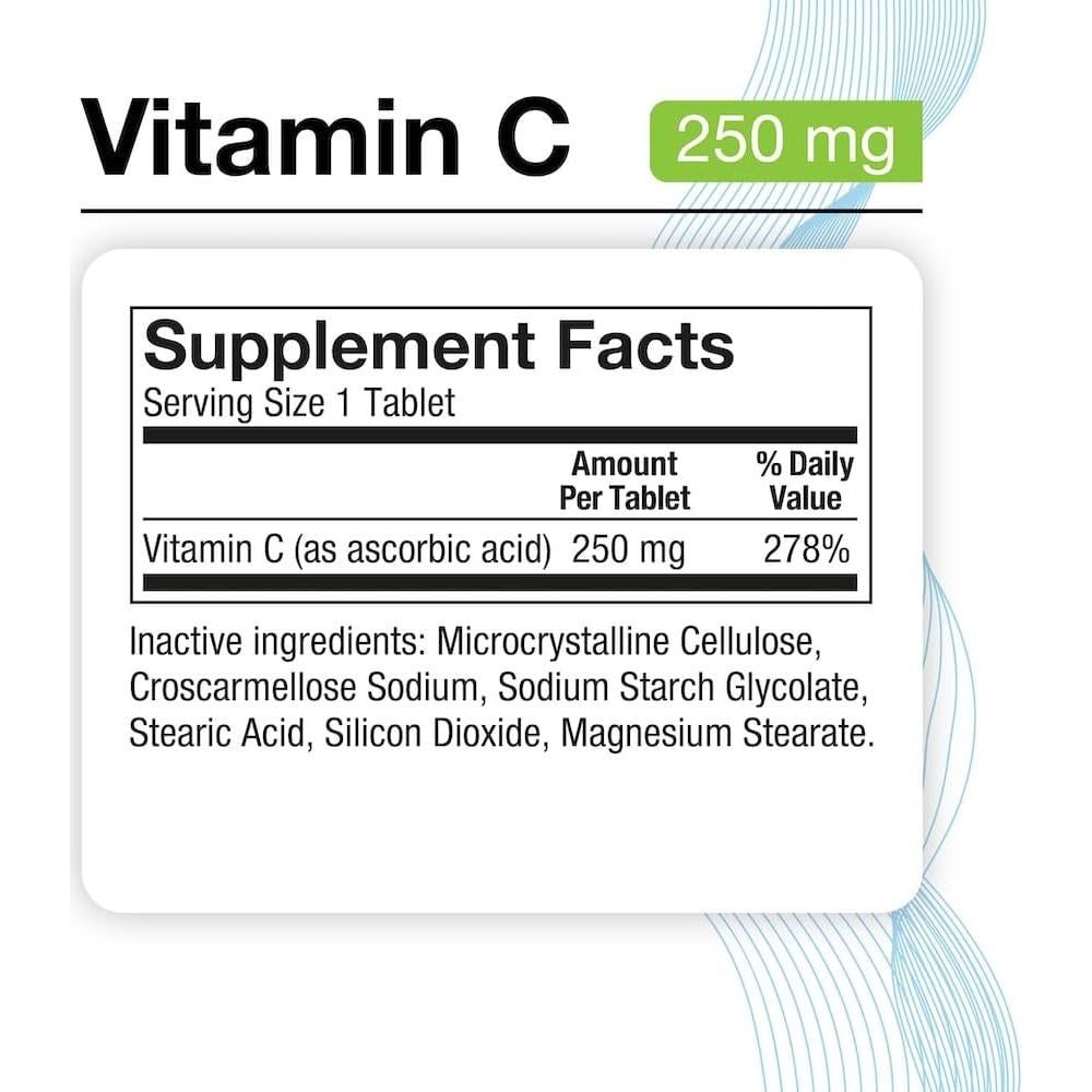 Vitamina C 250 mg Puregen Labs - 200 Tabletas Antioxidantes