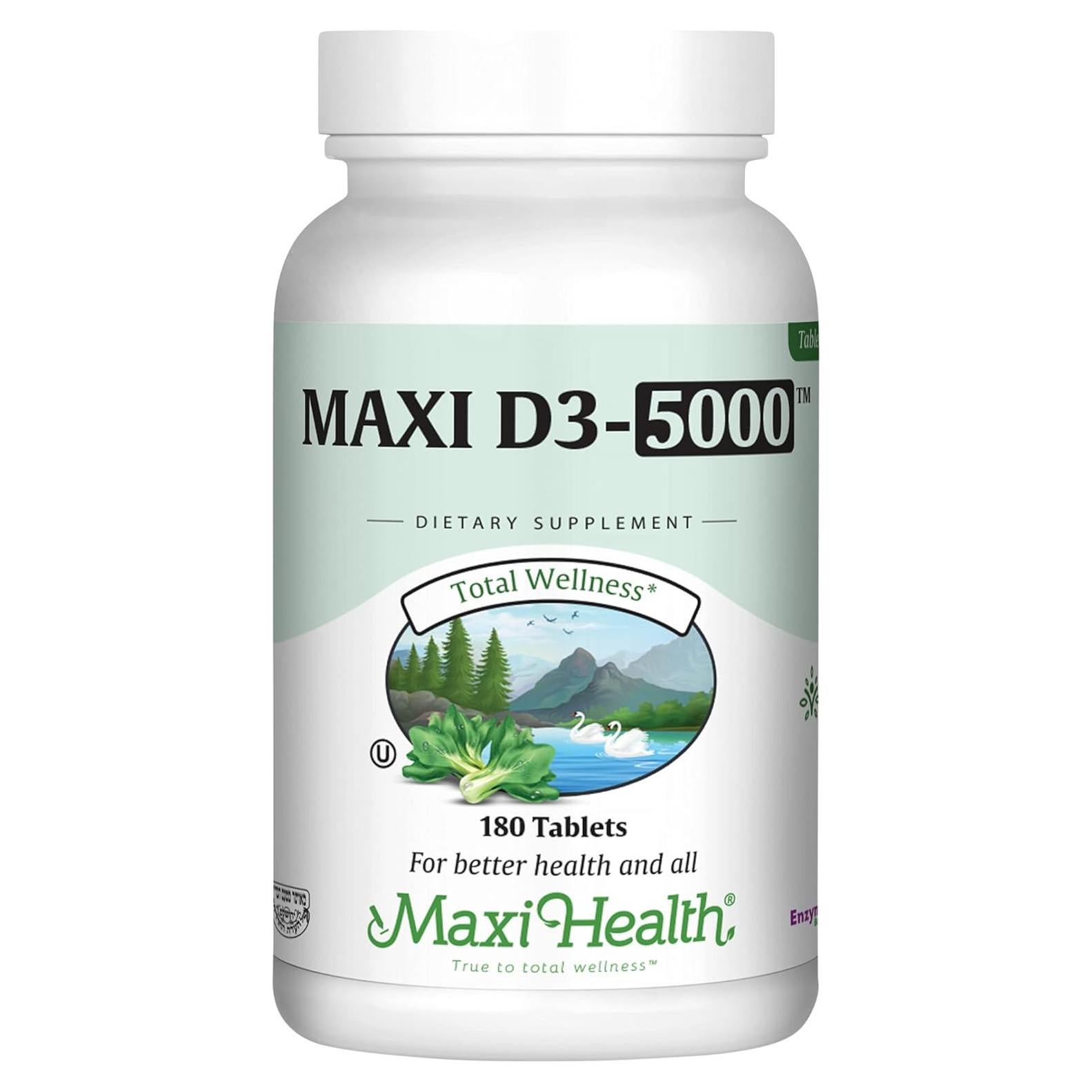 Vitamina D3 5000 UI Maxi Health - 180 Tabletas para Huesos y Sistema Inmunológico
