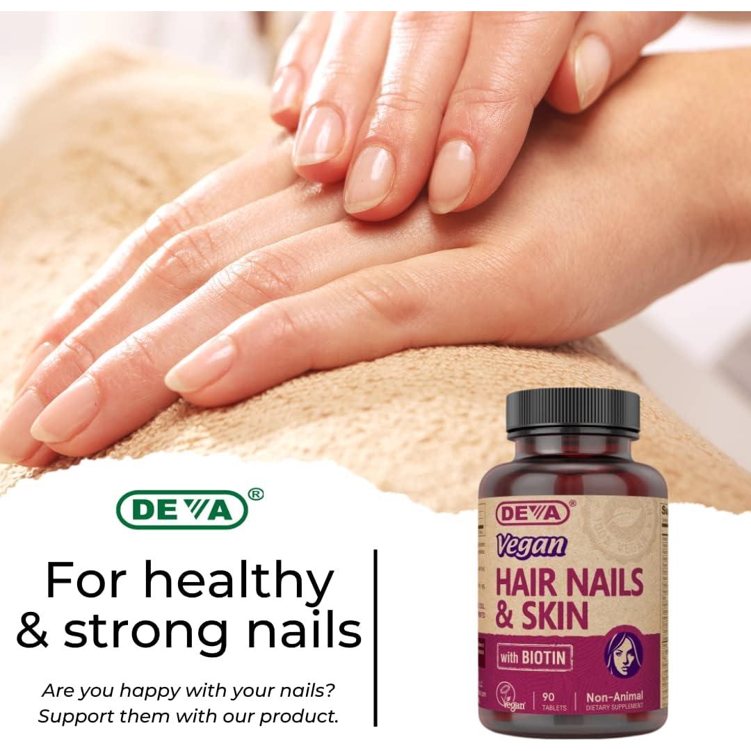 Suplemento Vegano DEVA para Cabello, Uñas y Piel - 90 Tabletas con Biotina