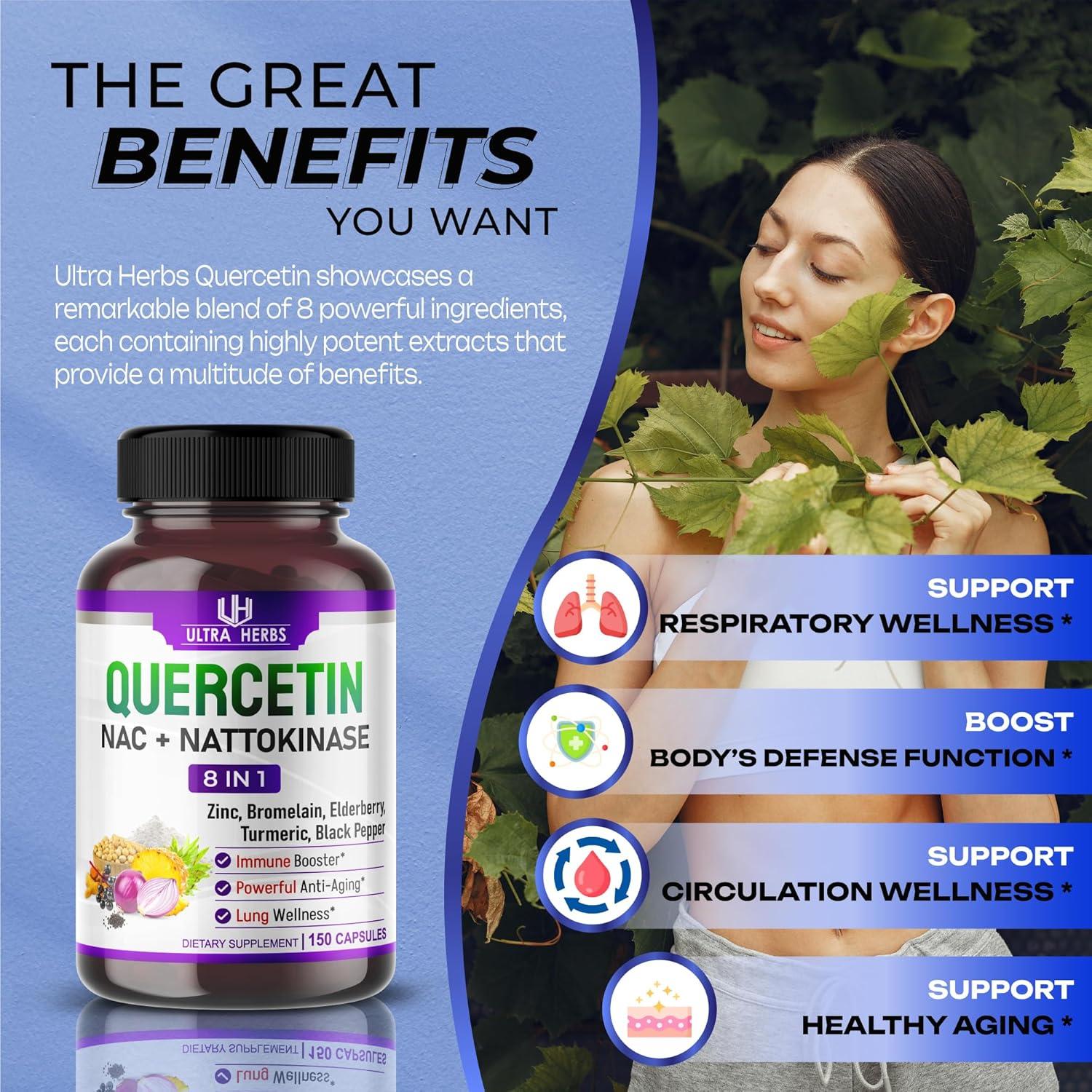 Suplemento Quercetina Ultra Herbs 150 Cápsulas Antioxidante 8 en 1