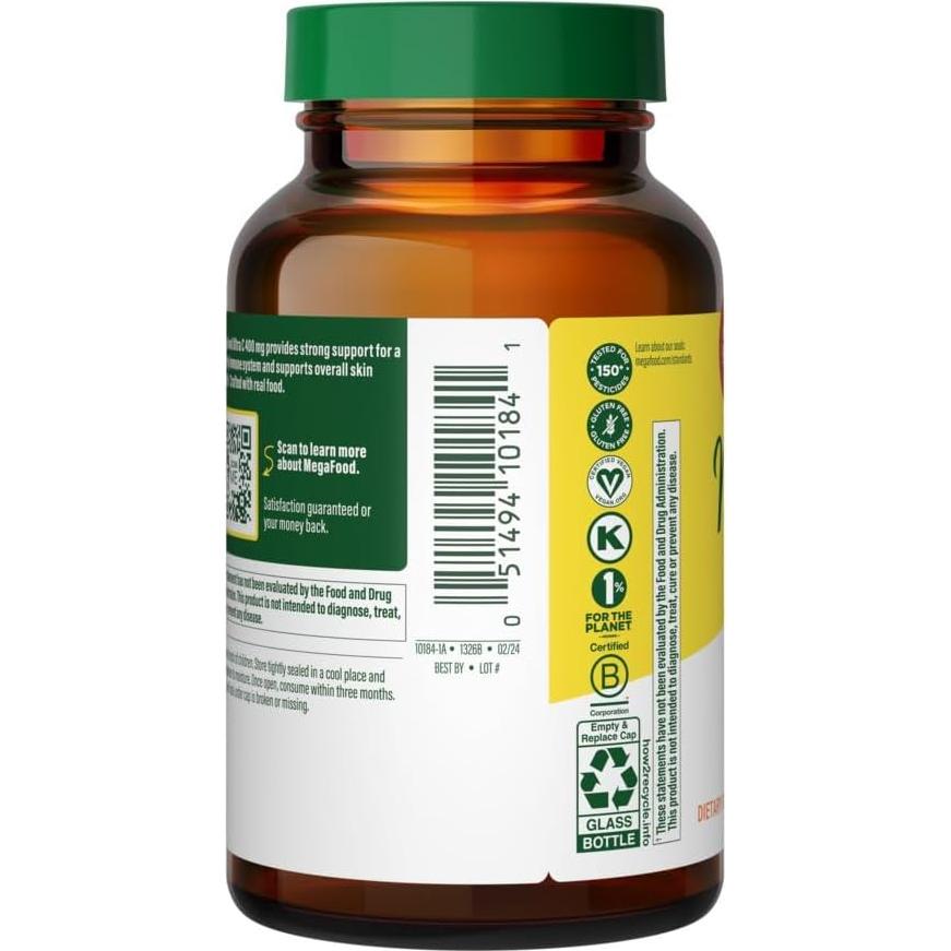 MegaFood Ultra C 400 mg - Suplemento Vegano Inmunológico 60 Tabletas