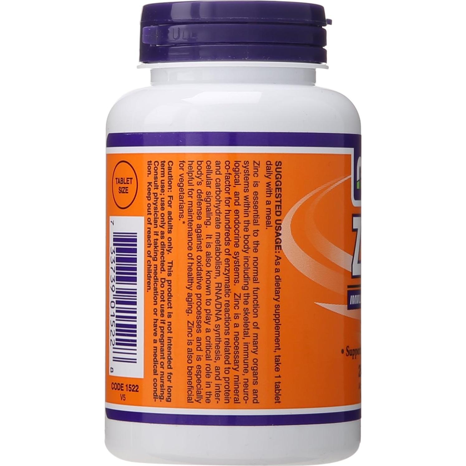 NOW Gluconato de Zinc 50 mg 250 Tabletas Veganas