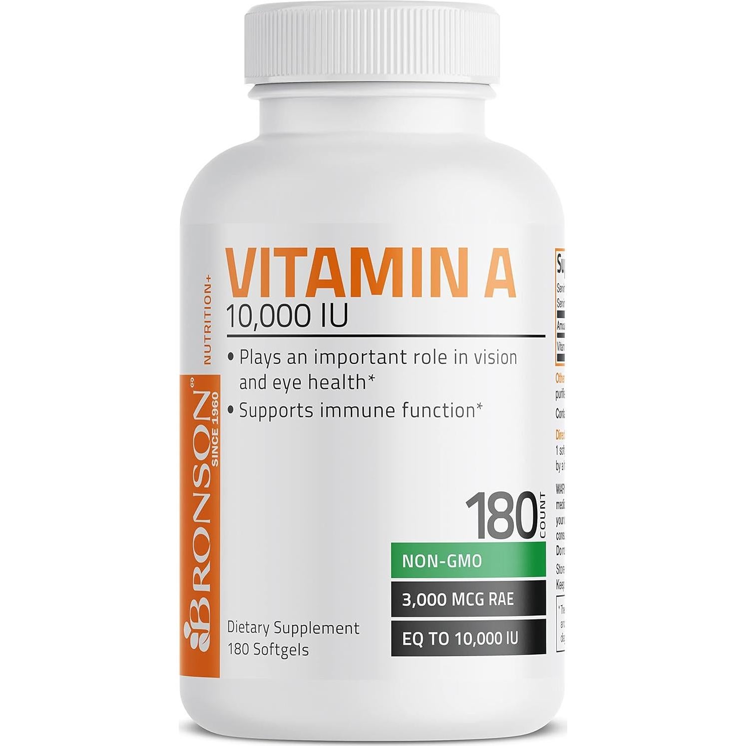 Suplemento de Vitamina A Bronson 10,000 UI 180 Softgels