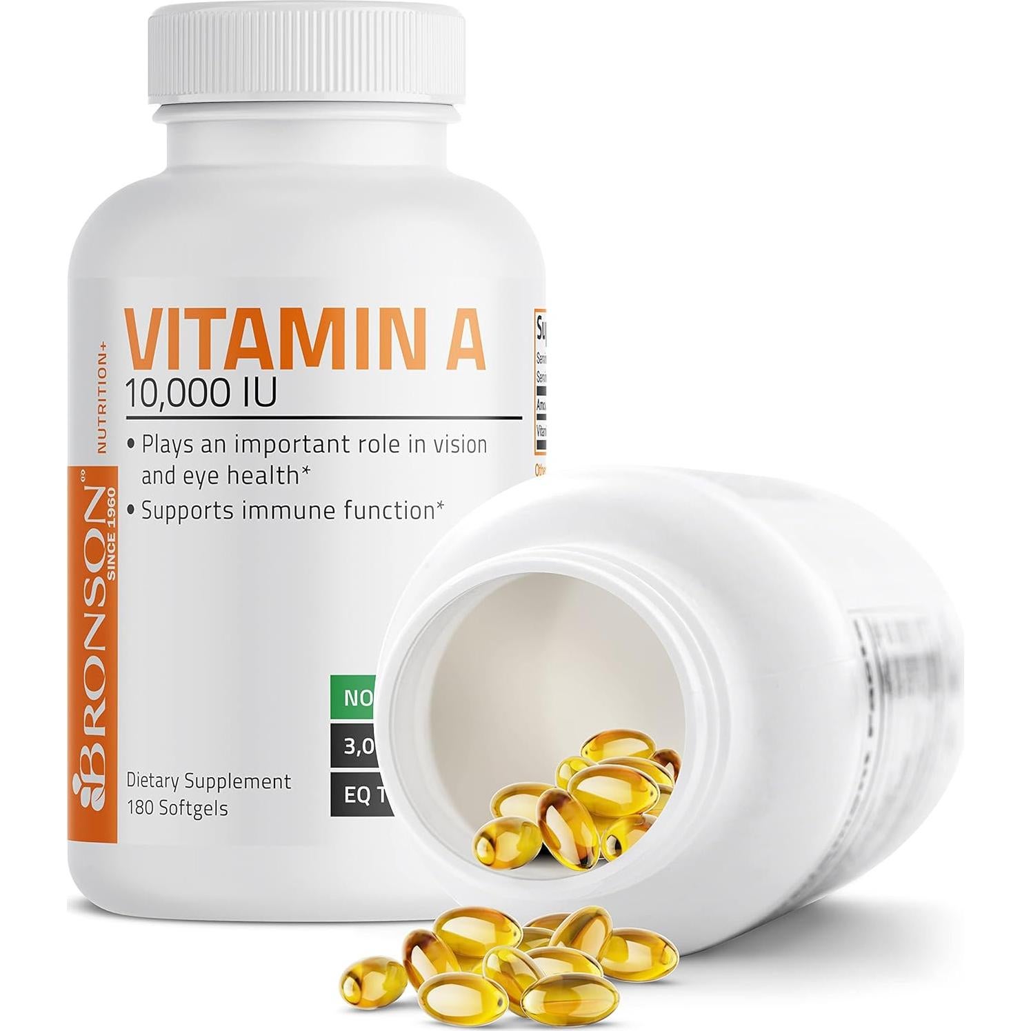 Suplemento de Vitamina A Bronson 10,000 UI 180 Softgels