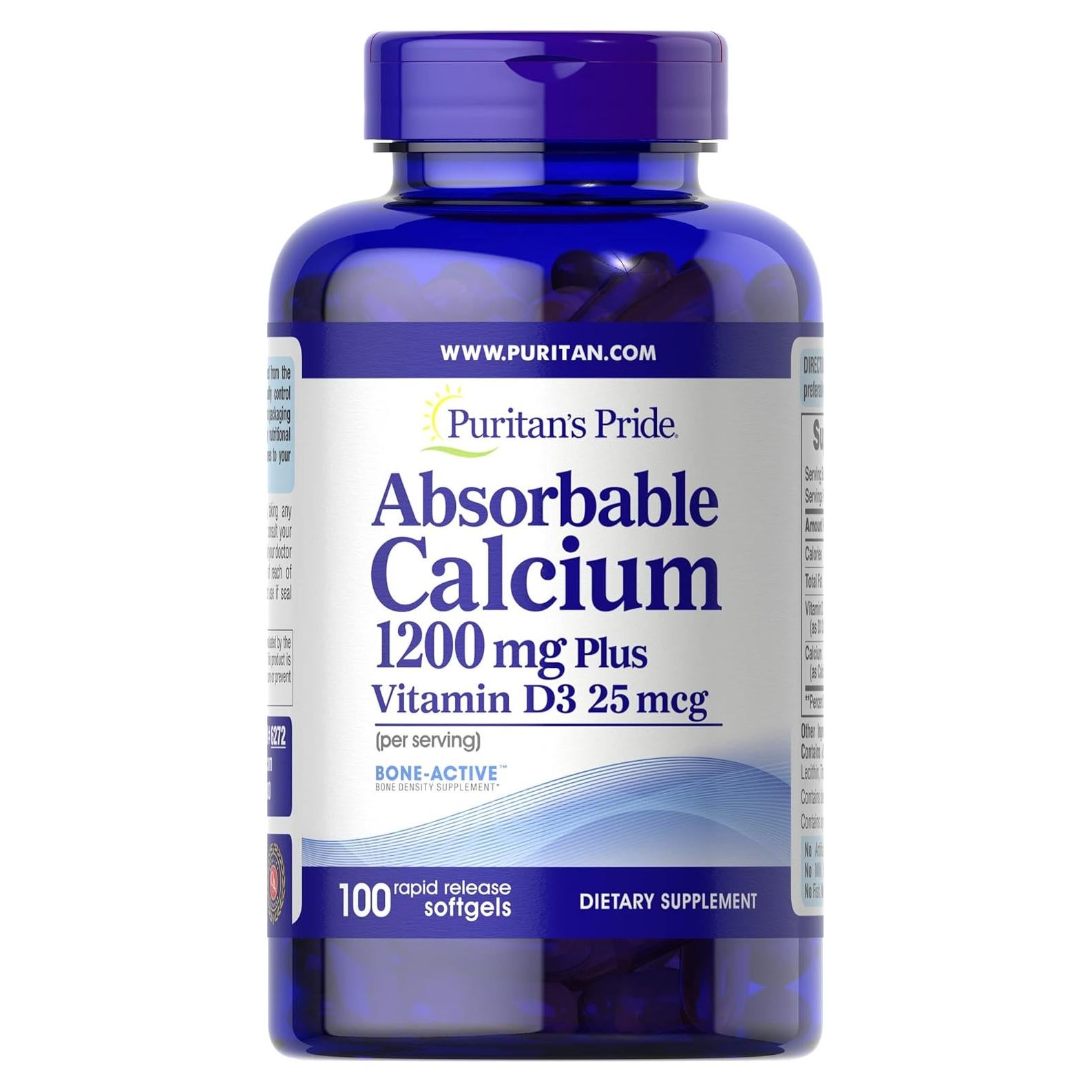 Calcio Absorbible Puritan's Pride 1200 mg + Vitamina D3 25 mcg