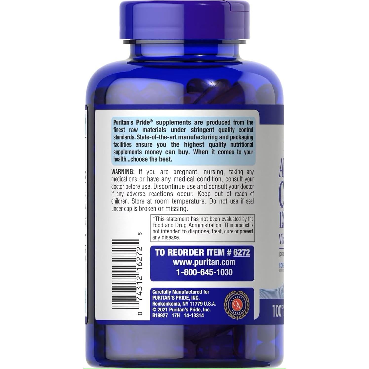 Calcio Absorbible Puritan's Pride 1200 mg + Vitamina D3 25 mcg