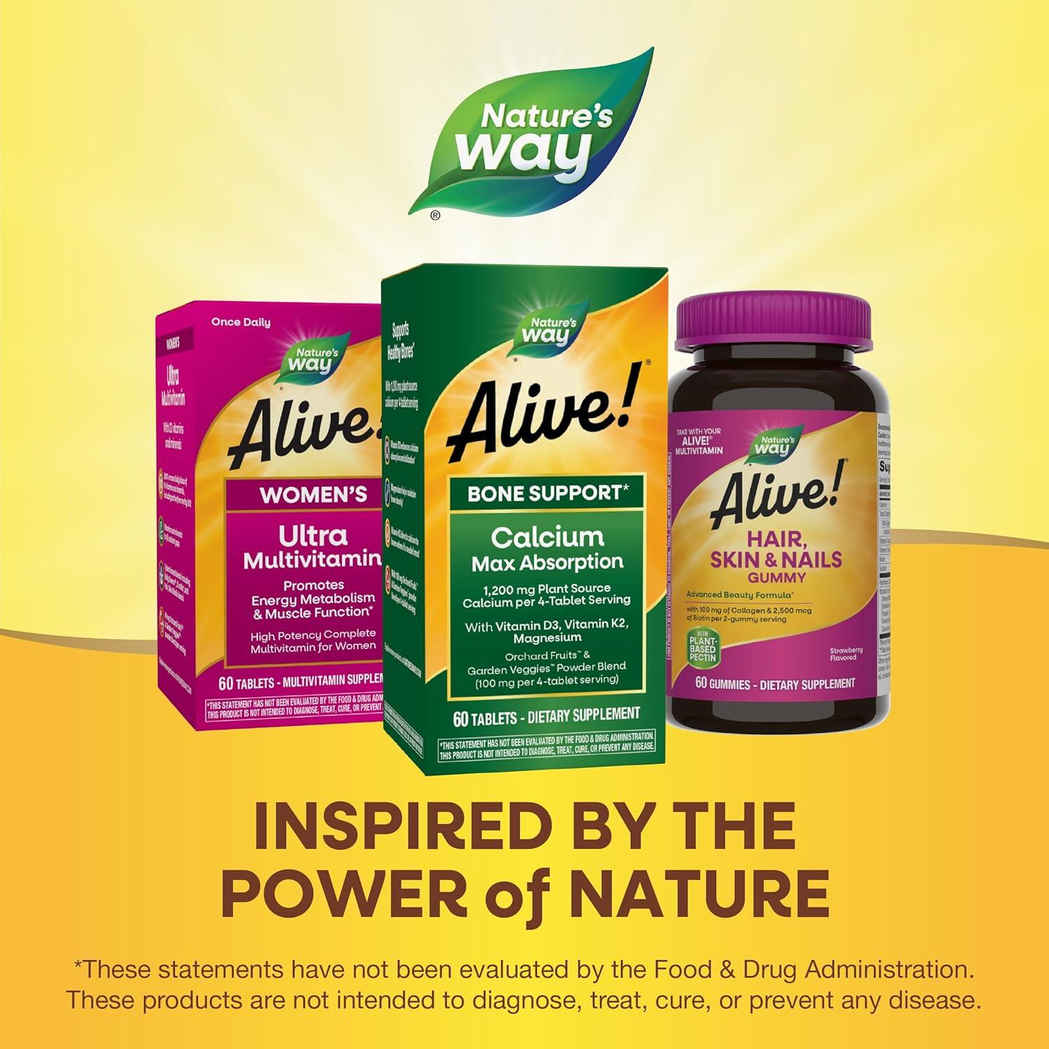 Nature's Way Alive! Calcio 1200 mg + D3, K2 y Magnesio 60 Tabletas