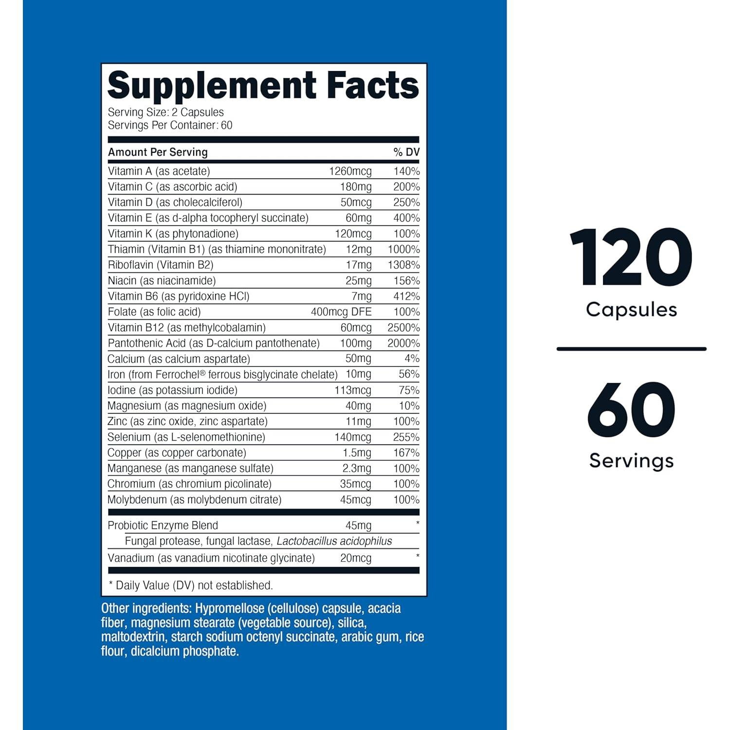 Multivitamina Nutricost con Probióticos 120 Cápsulas Vegetarianas
