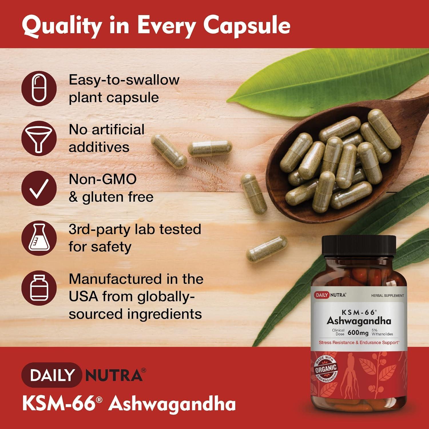 KSM-66 Ashwagandha 600mg DailyNutra - Suplemento Natural 60 Cápsulas
