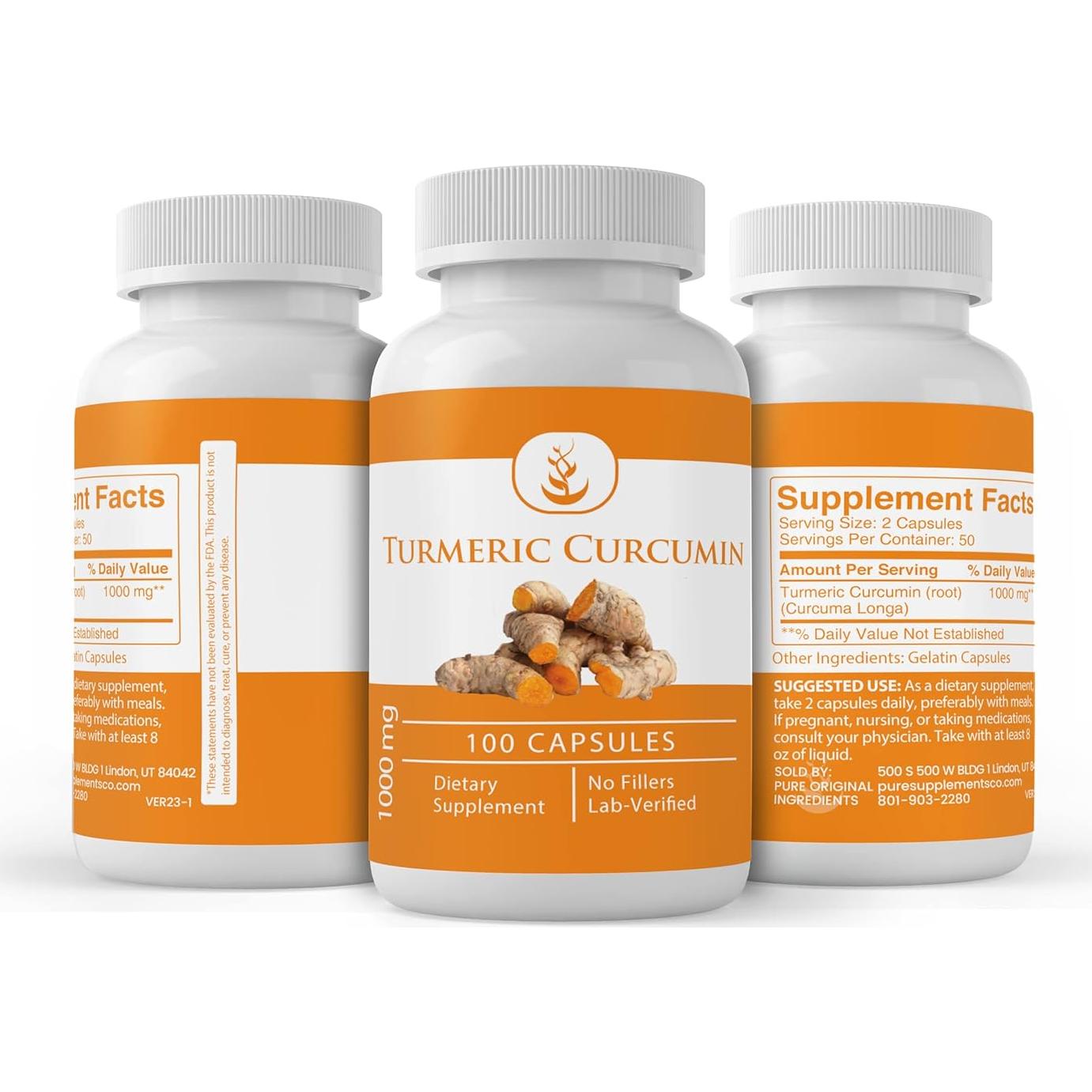 Cápsulas de Cúrcuma Curcumina 100 Unidades Ingredientes Originales