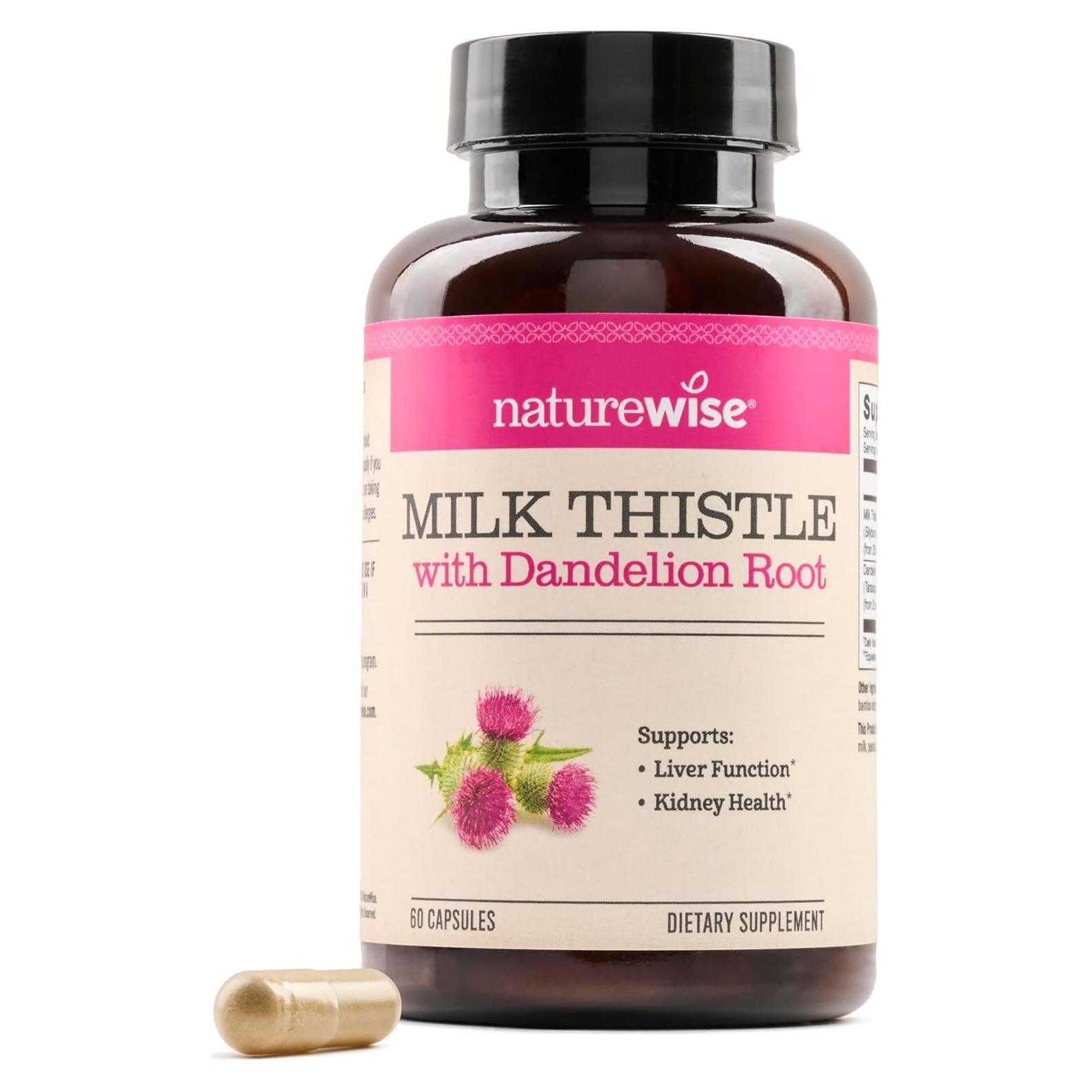 NatureWise Cardo Mariano 1000 mg + Diente de León 100 mg - 60 Cápsulas Veganas