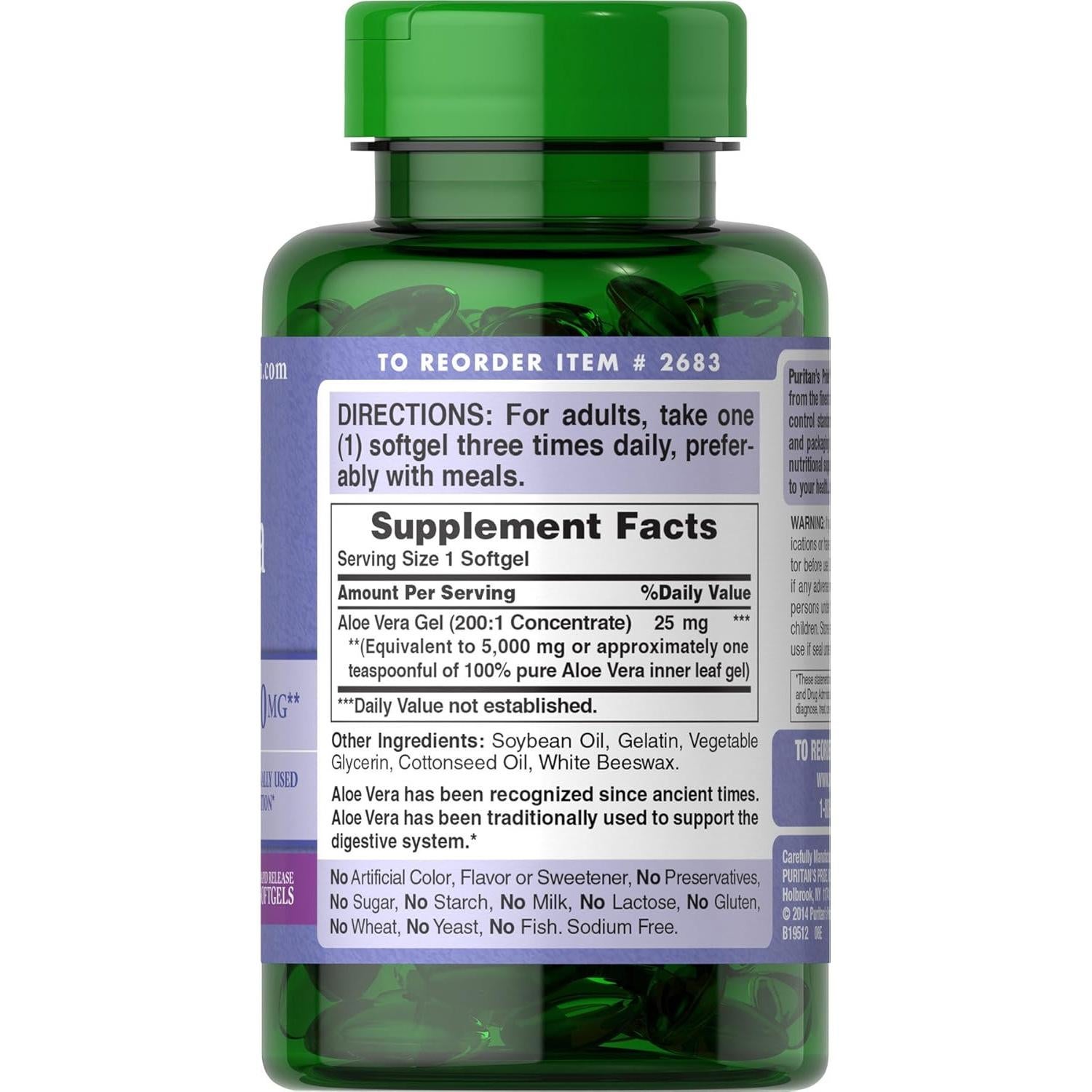 Extracto de Aloe Vera Puritan's Pride 5000 mg 200 Softgels