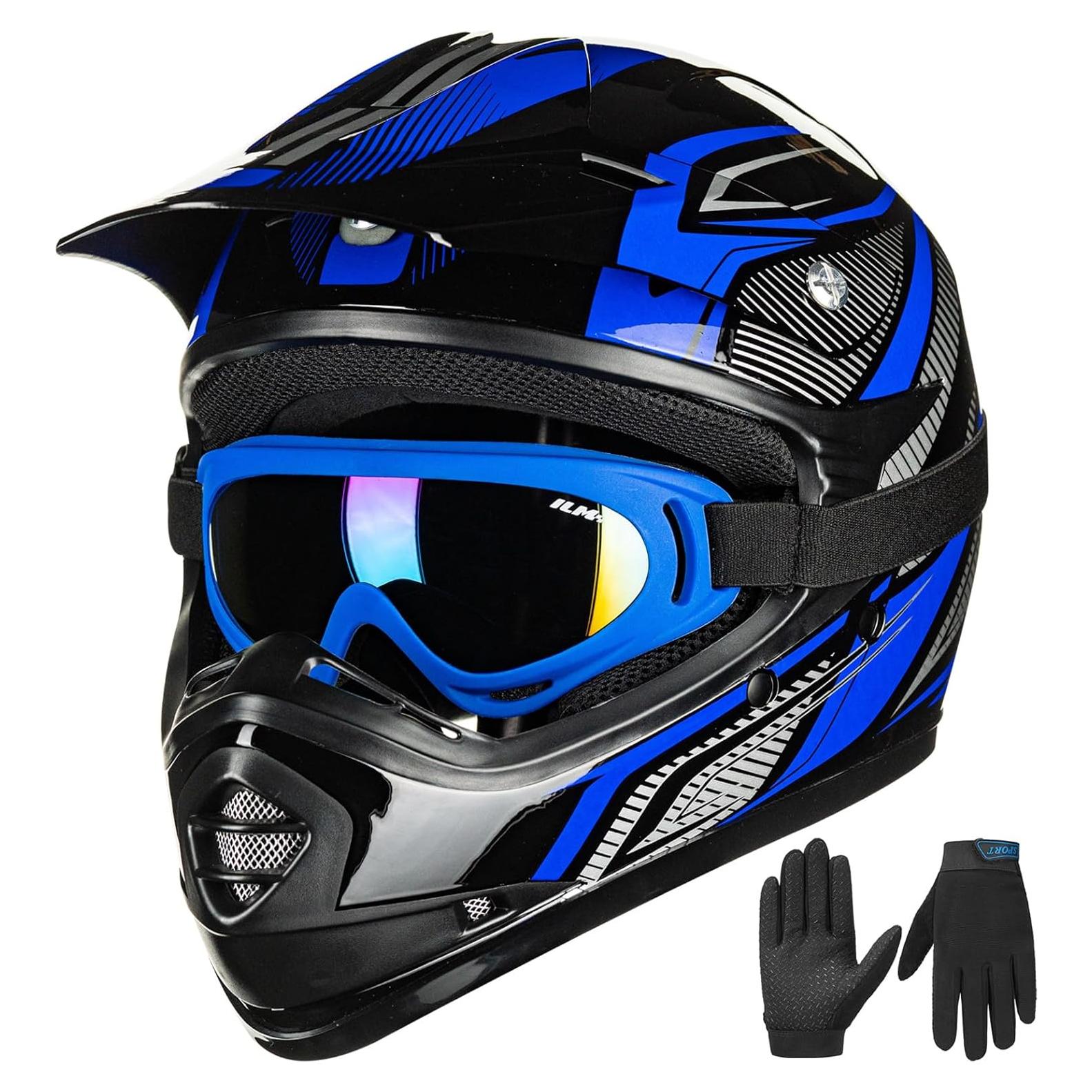 Casco de Motocross ILM para Niños Azul/Plata Juvenil-S