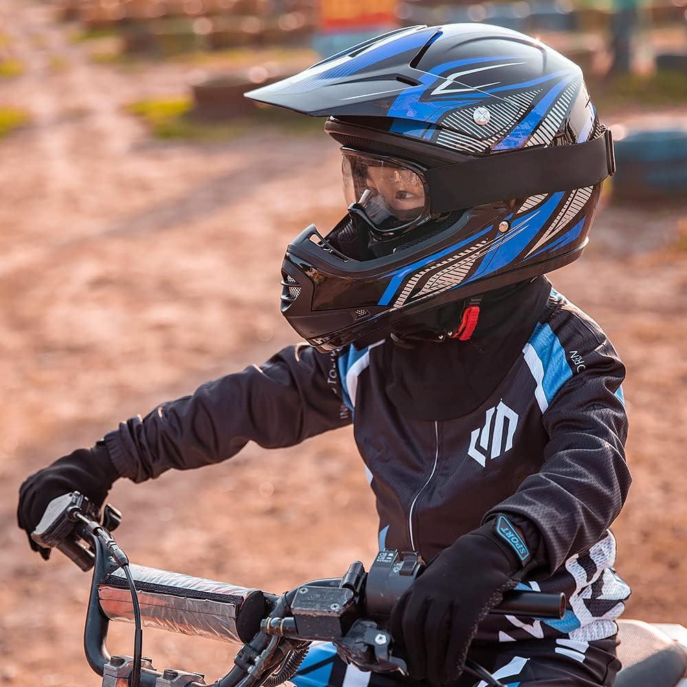 Casco ATV ILM para Niños Joven-XL Azul/Plata con Gafas y Guantes