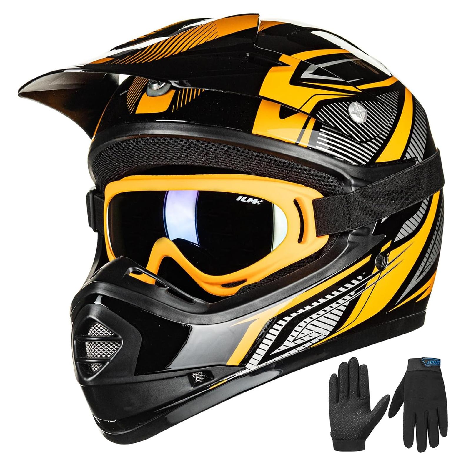 Casco ATV ILM para Niños XL Amarillo Negro con Gafas y Guantes