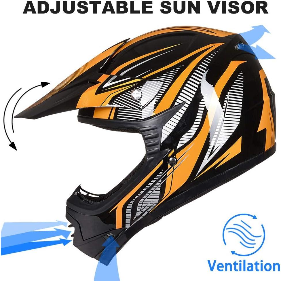 Casco ATV ILM para Niños XL Amarillo Negro con Gafas y Guantes