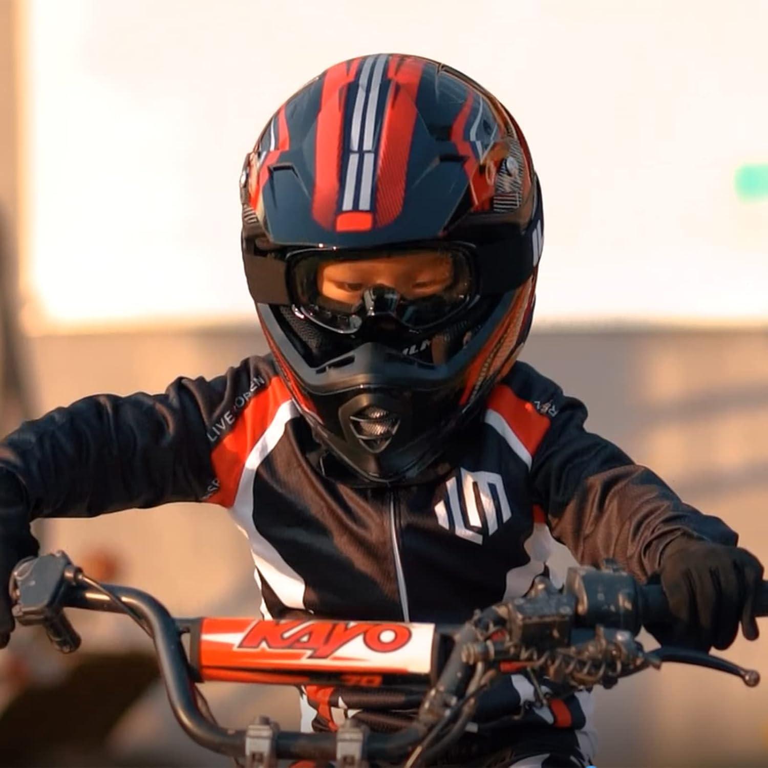 Casco ATV Niños ILM Juventud-S Rojo/Plata con Gafas y Guantes
