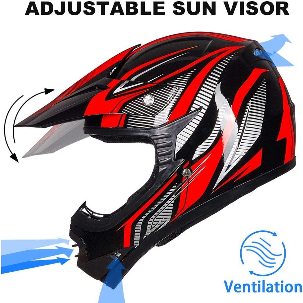 Casco ATV Niños ILM Juventud-S Rojo/Plata con Gafas y Guantes