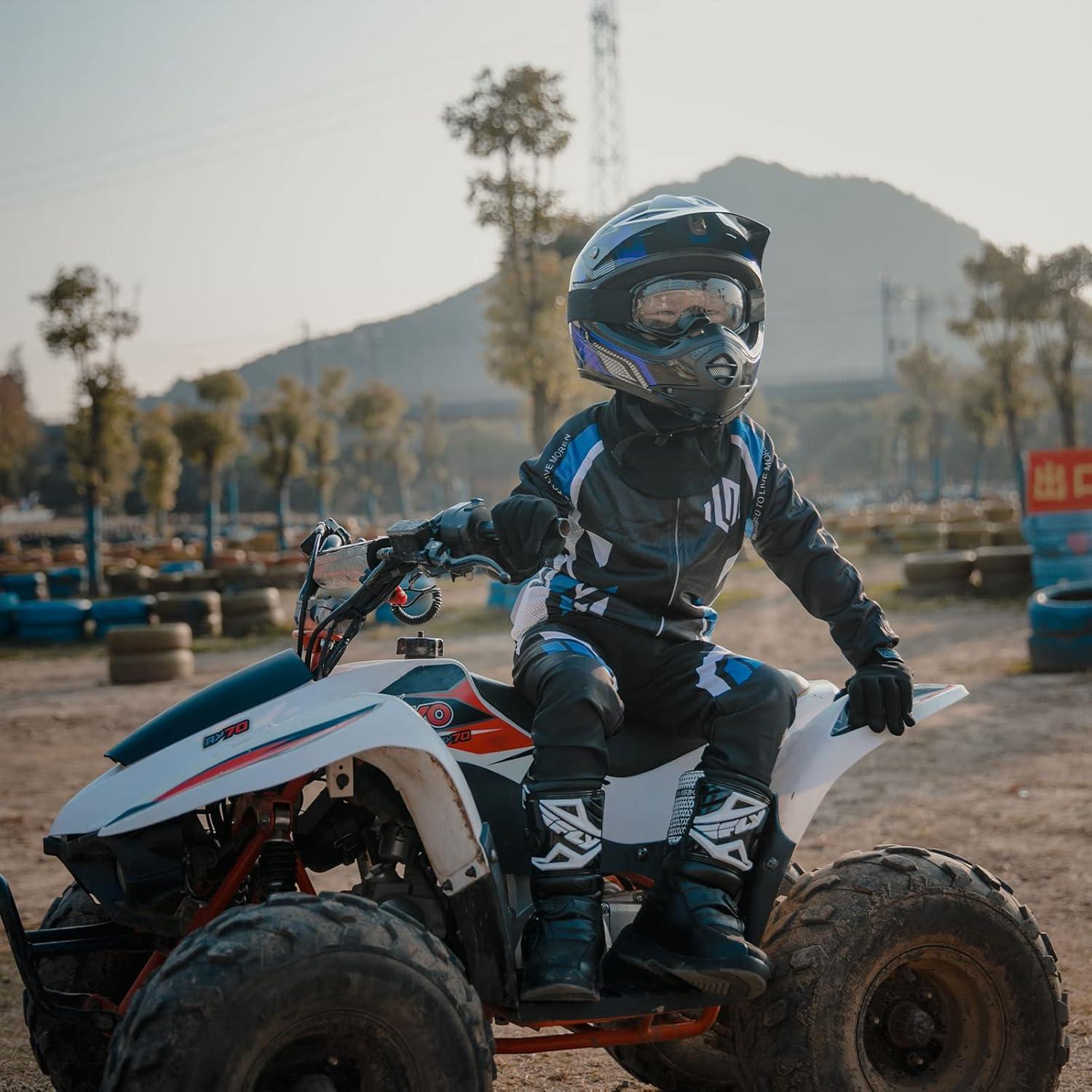 Casco ATV Niños ILM Juventud-L Azul Plata + Gafas y Guantes