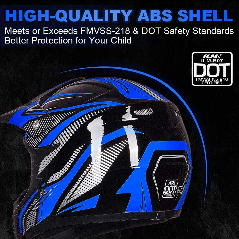 Casco ATV Niños ILM Juventud-L Azul Plata + Gafas y Guantes