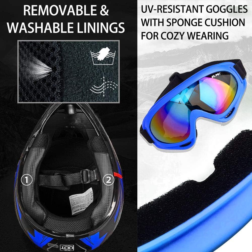 Casco ATV Niños ILM Juventud-L Azul Plata + Gafas y Guantes