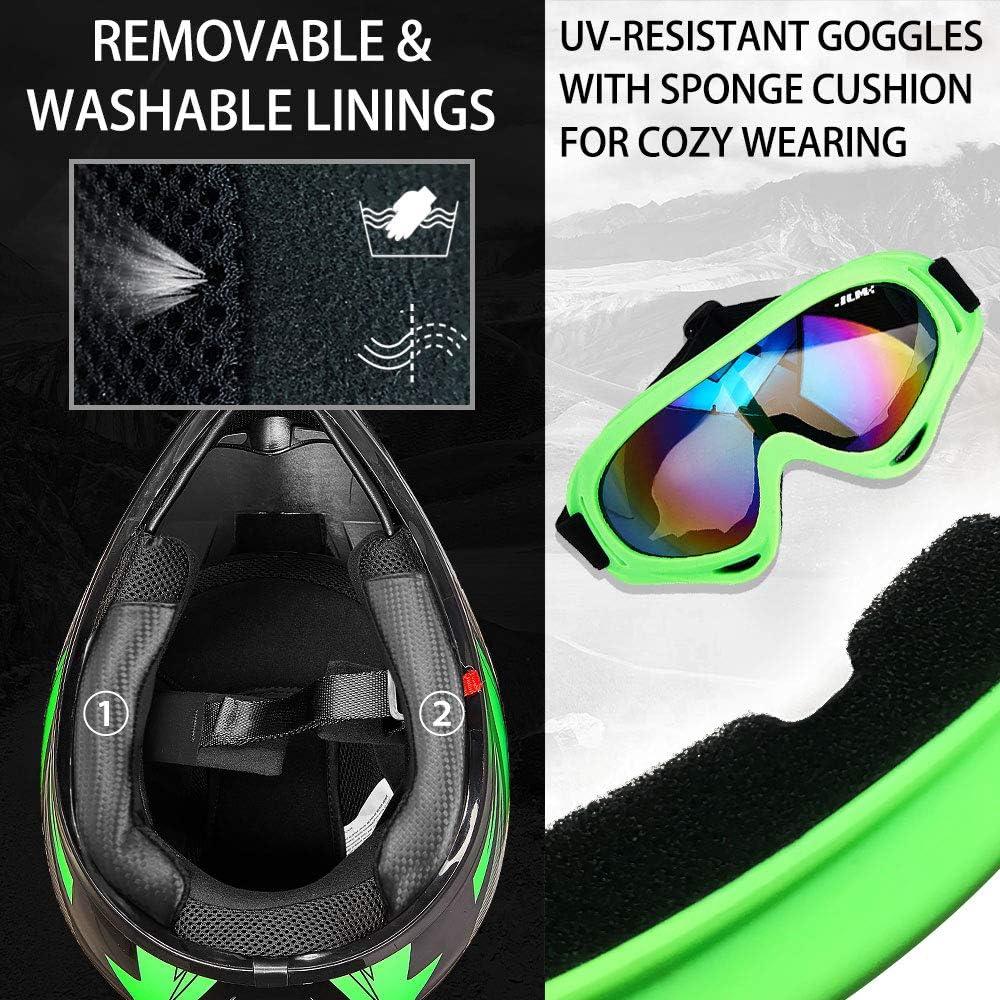 Casco ATV Niños ILM B07 Verde/Plata + Gafas y Guantes