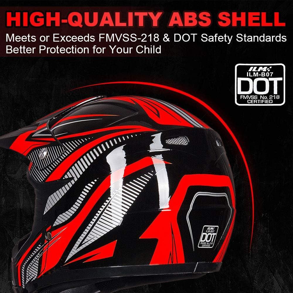 Casco ATV Niños ILM Juventud-M Rojo Plata con Gafas y Guantes