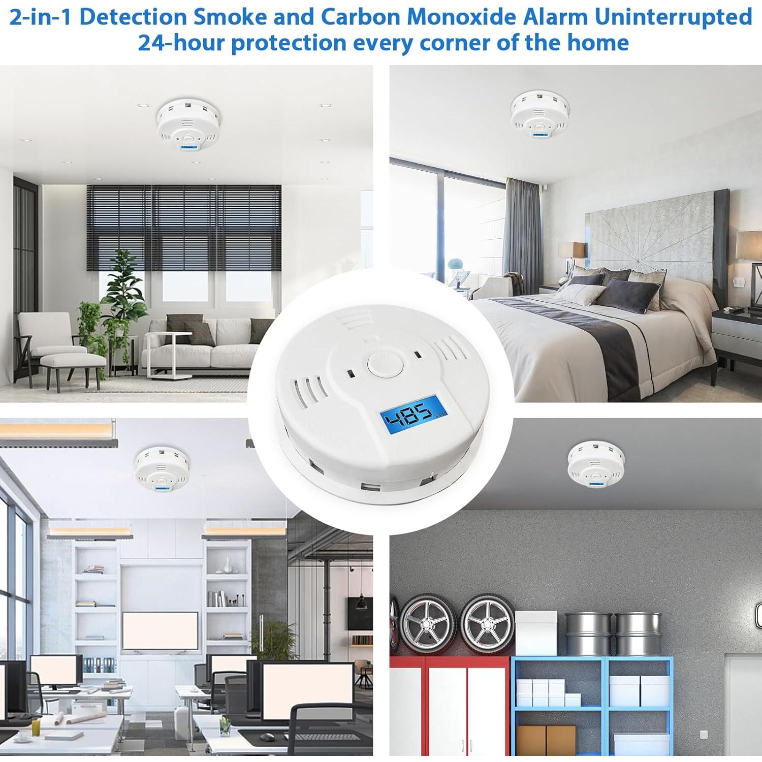 Detector de Humo y Monóxido de Carbono Shackcom, Paquete de 3