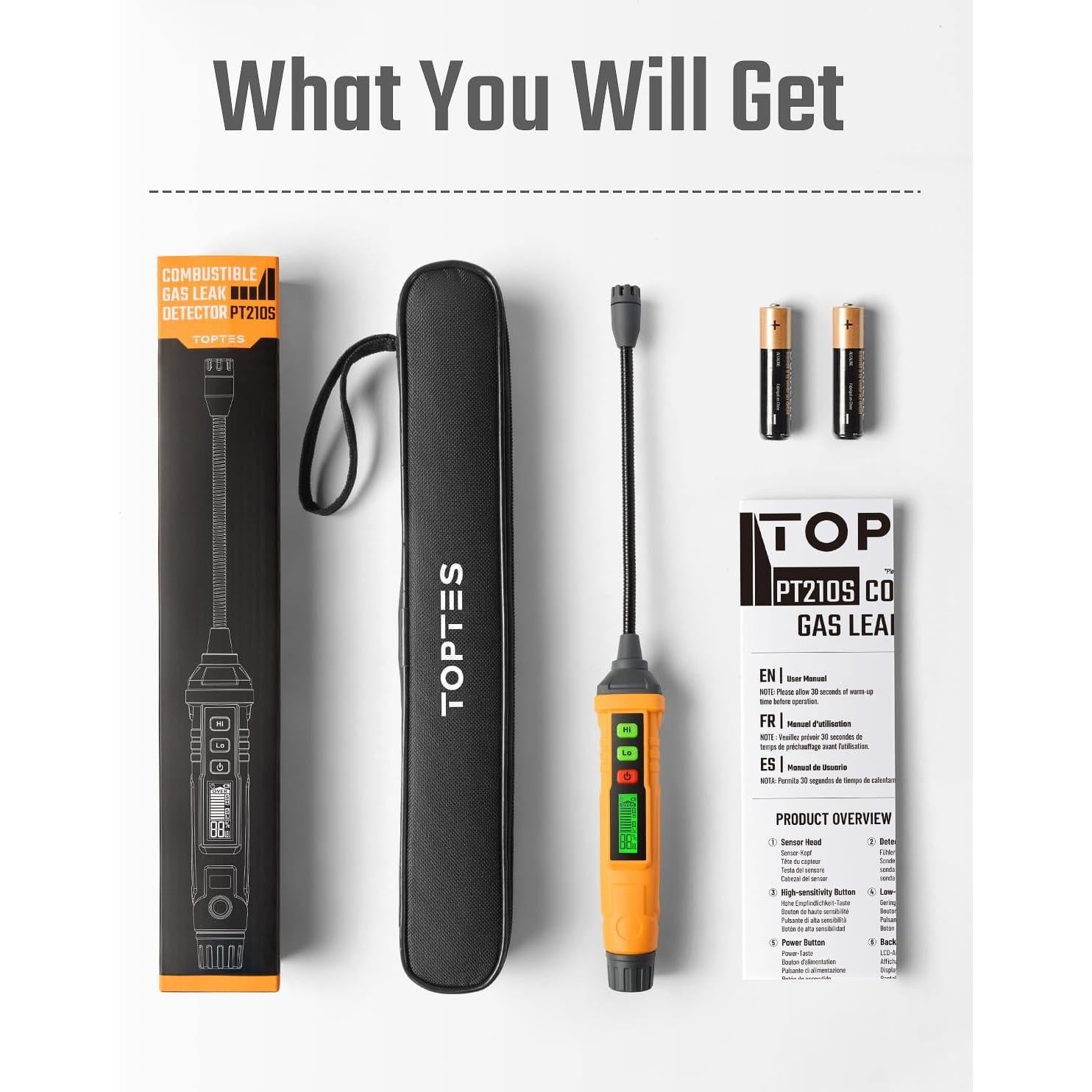 Detector de Fugas de Gas TOPTES PT210S con Sonda 10.16 cm