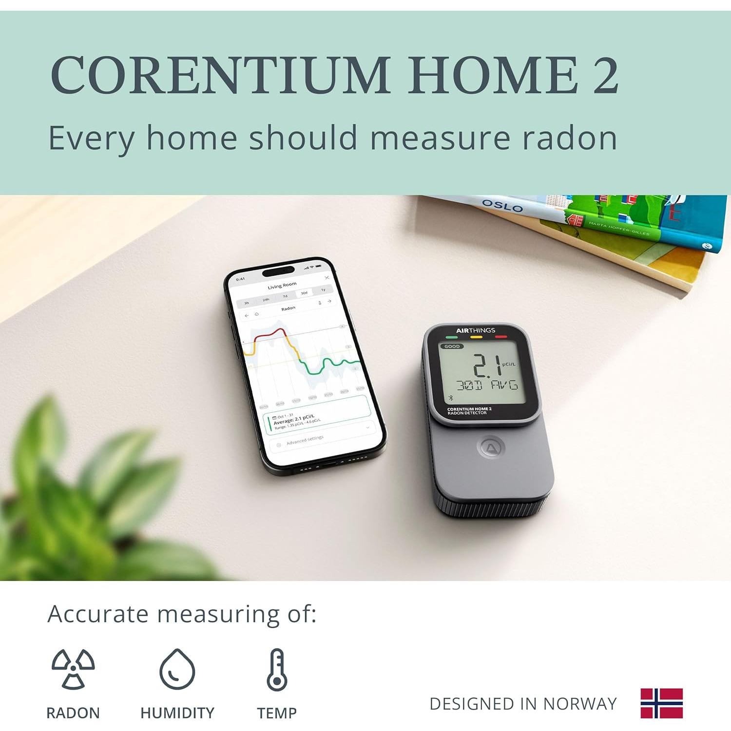 Detector de Radón Digital Airthings Corentium Home 2 - Bluetooth