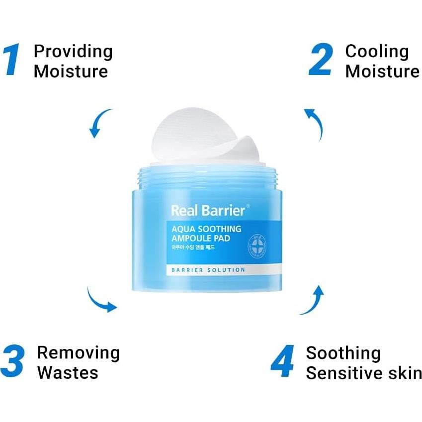 Real Barrier Aqua Soothing Ampoule Pad 70 Pads Hidratante Facial