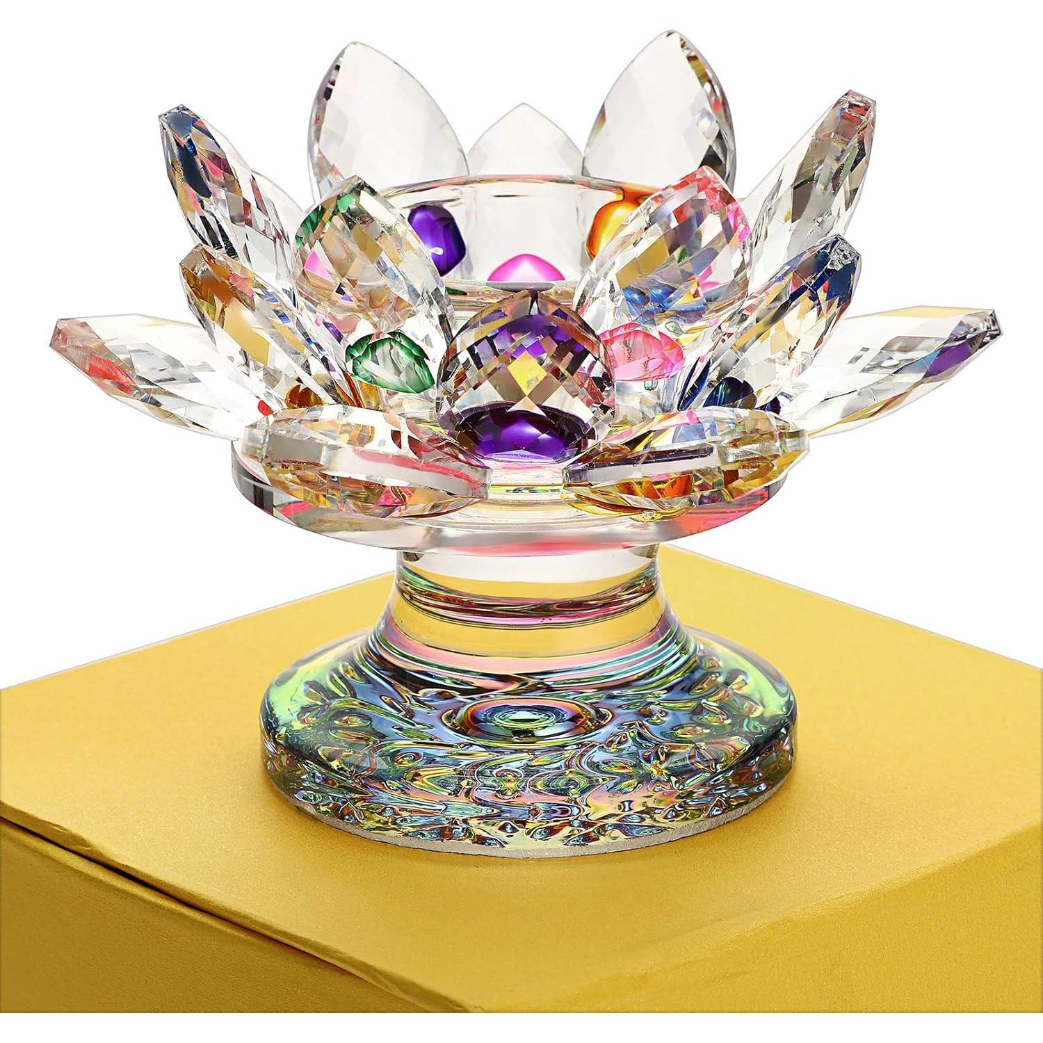 Soporte para Vela de Té de Cristal OwnMy Flor de Loto Colorido