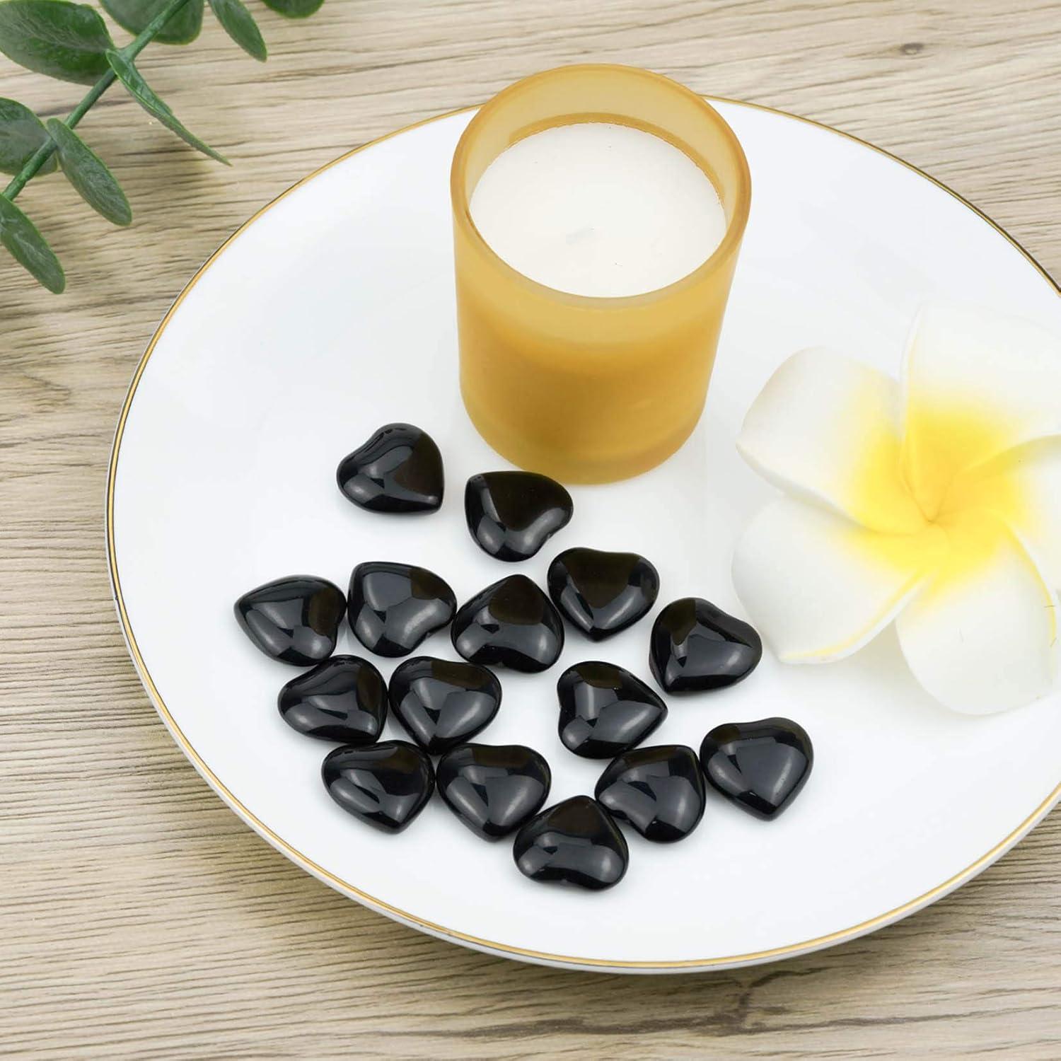 15 Piedras de Cristal Sanador Obsidiana Negra Corazón Marrywindix