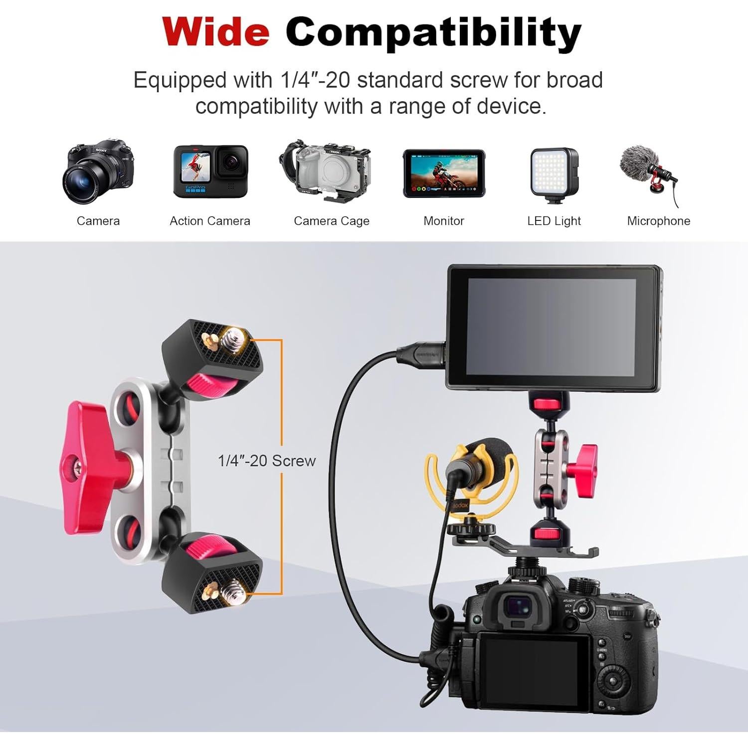 Brazo Mágico Doble Cabeza Esférica CAME-TV 64005 Aluminio