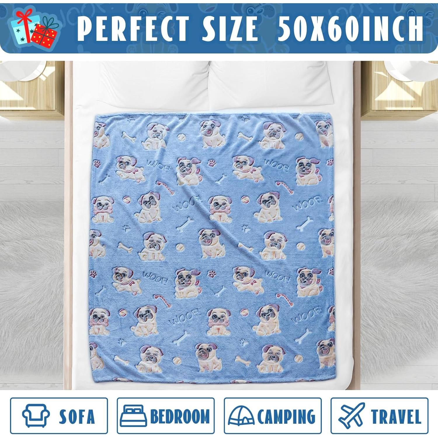 Manta Brillante de Franela ORDM 50x60 cm Patrón Pug