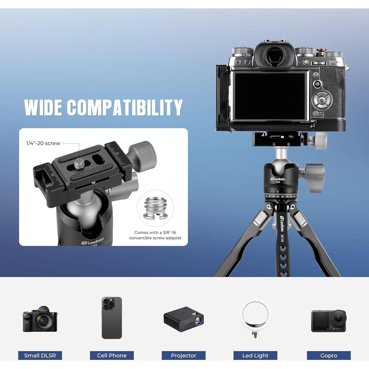 Trípode Mini Leofoto MT-03 de Aluminio Plegable 340g