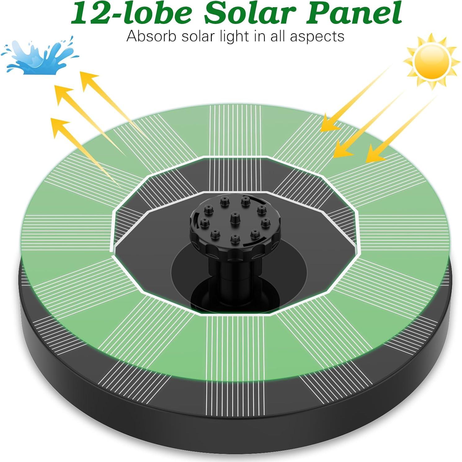 Bomba de Fuente Solar AISITIN 1.5W para Baño de Aves con 6 Boquillas