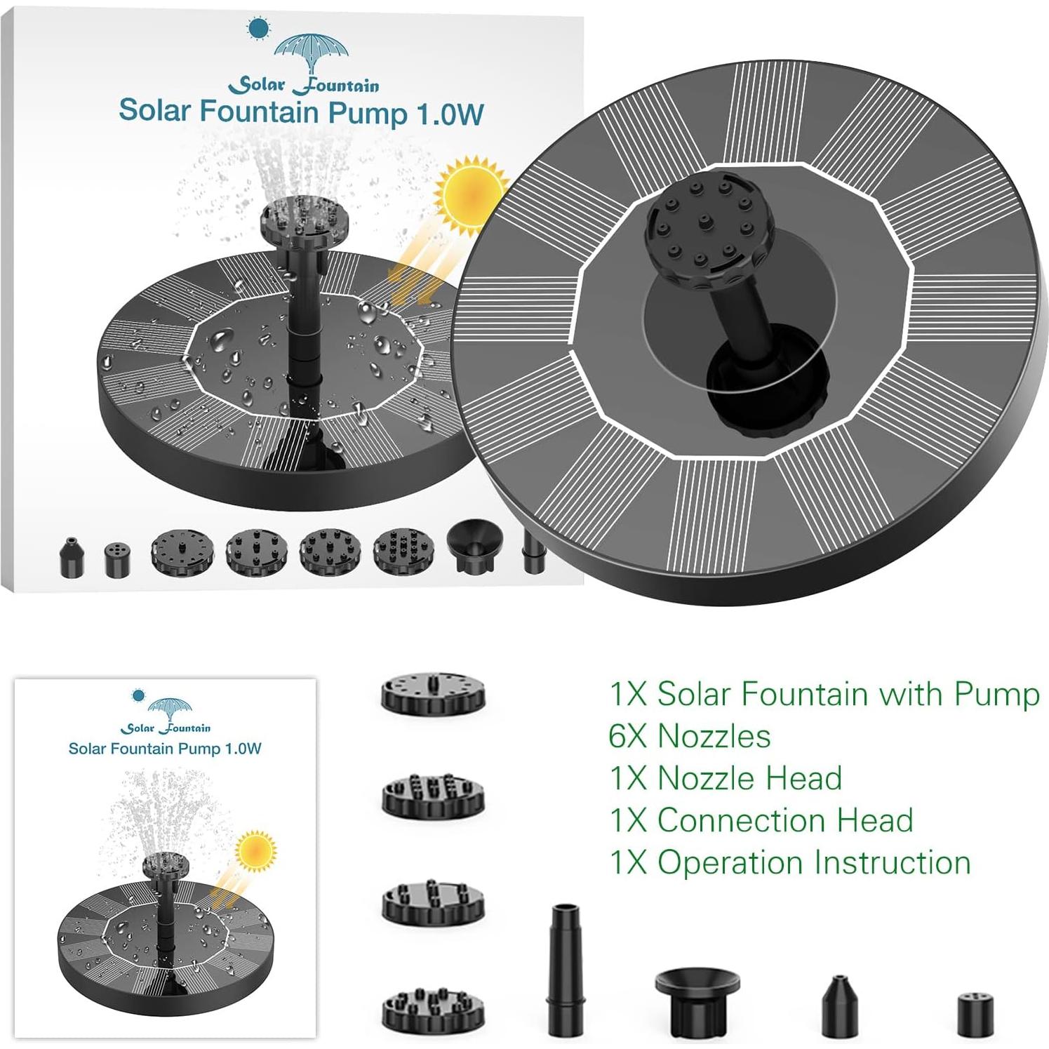 Bomba de Fuente Solar AISITIN 1.5W para Baño de Aves con 6 Boquillas