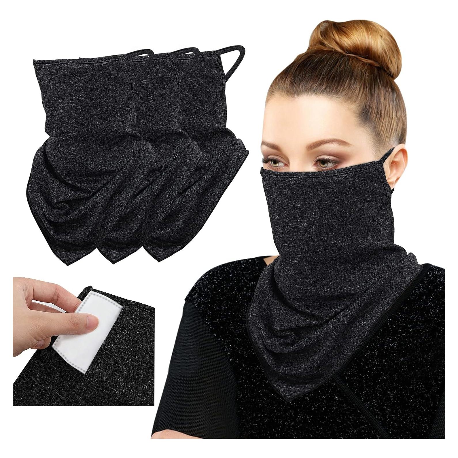 Bufanda Máscara MoKo Negra con Bucles para Orejas y Filtro UV