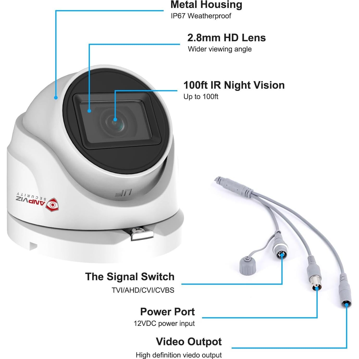 Cámara de Seguridad Domo Anpviz 5MP IP67 Visión Nocturna 30.48m
