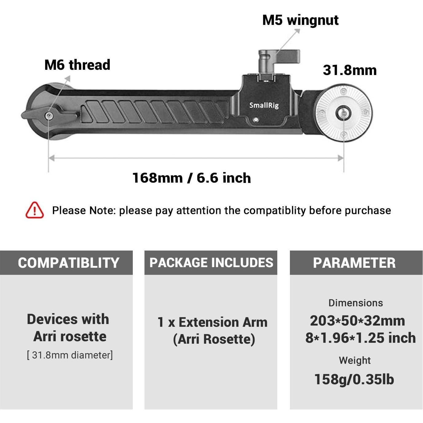 Brazo de Extensión Rosette SmallRig 1870 Ajustable 20.3cm