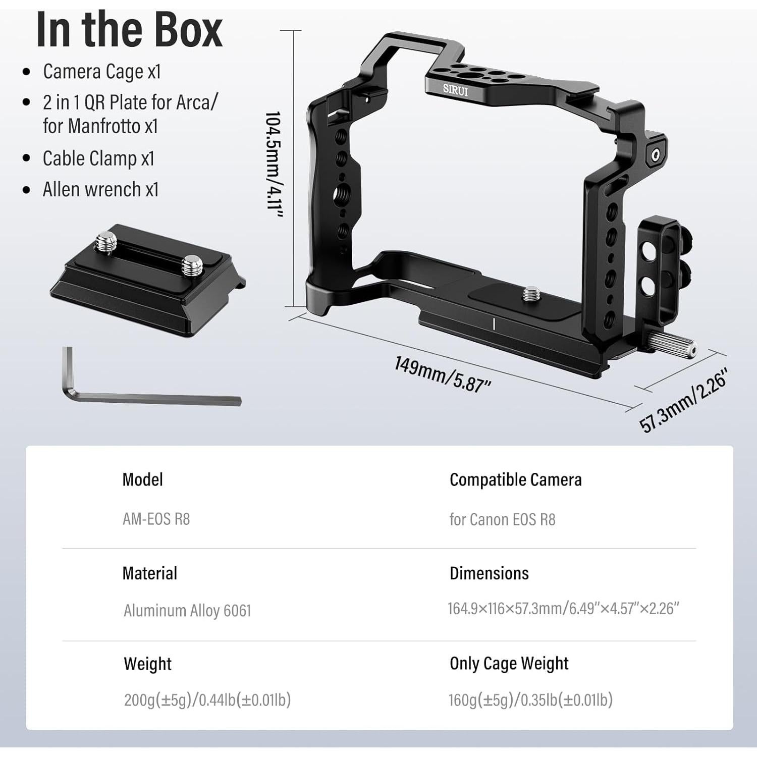 Jaula de Cámara SIRUI para Canon EOS R8 con Placa Rápida