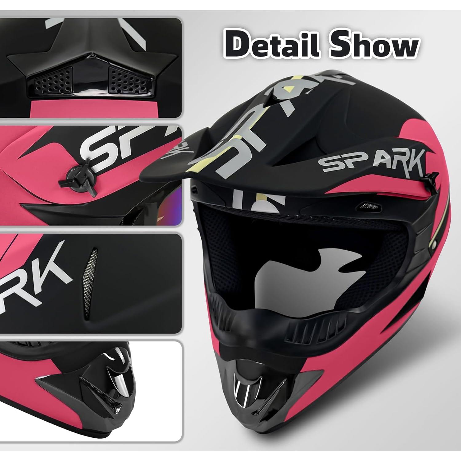 Casco de Motocross SanQing Pequeño Negro/Rosa Aprobado DOT