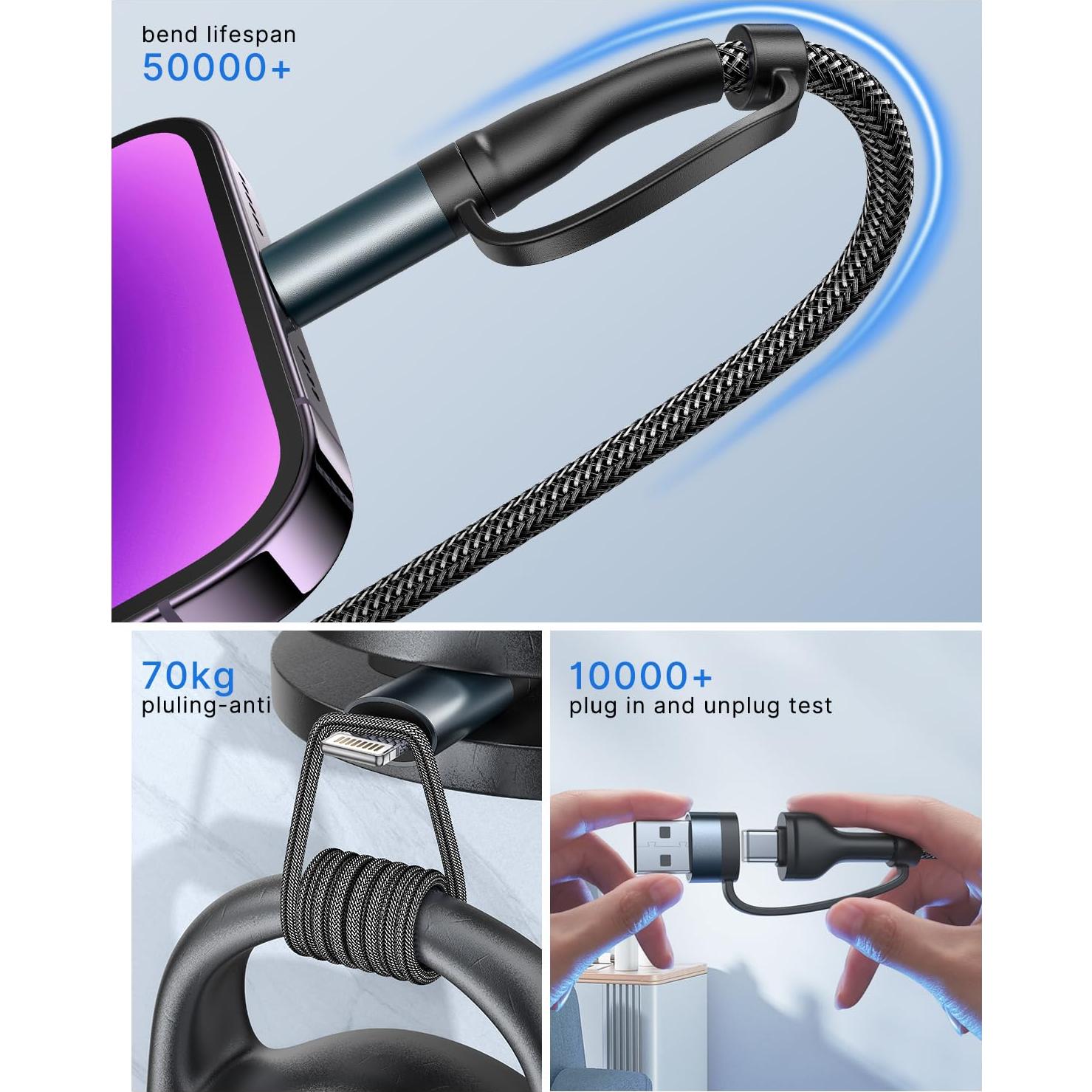 Cable de carga 4 en 1 XUDUO 0.91m USB C Lightning 60W