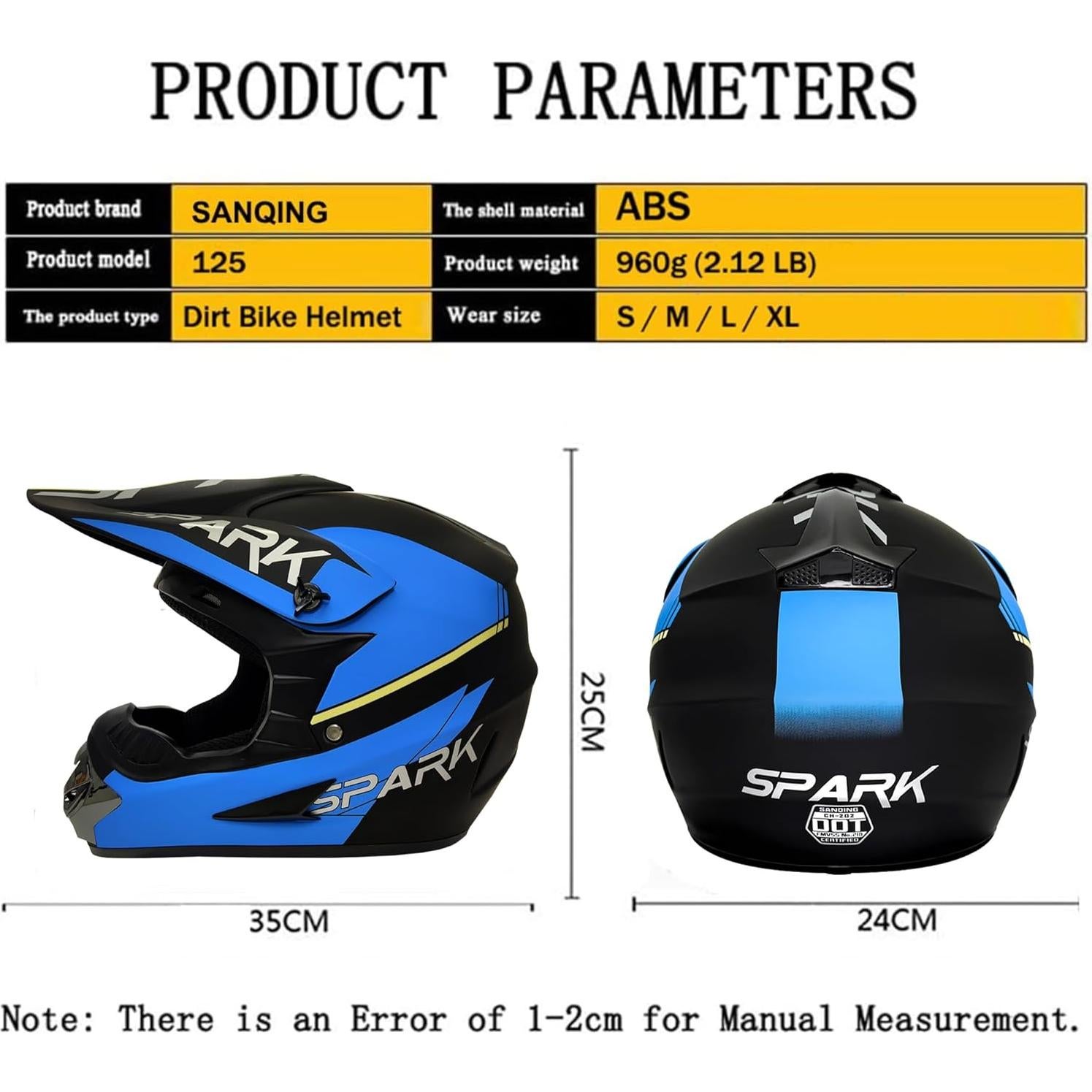 Casco de Motocross SanQing Extra Grande Negro Off-Road