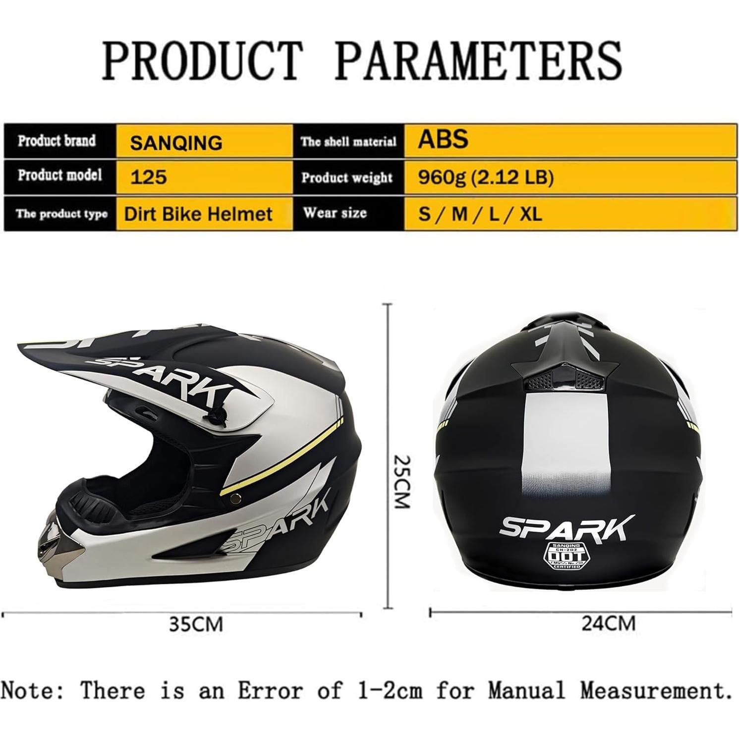 Casco de Motocross SanQing Plata Grande Aprobado por DOT