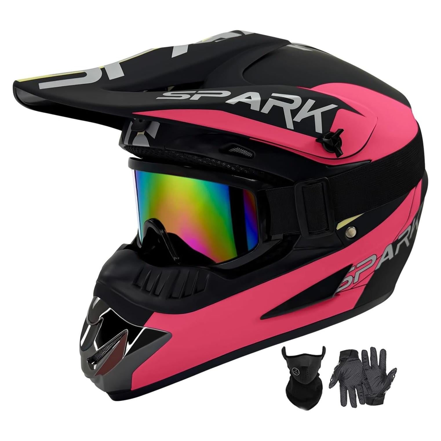 Casco de Motocross SanQing Mediano Negro Rosa Aprobado DOT