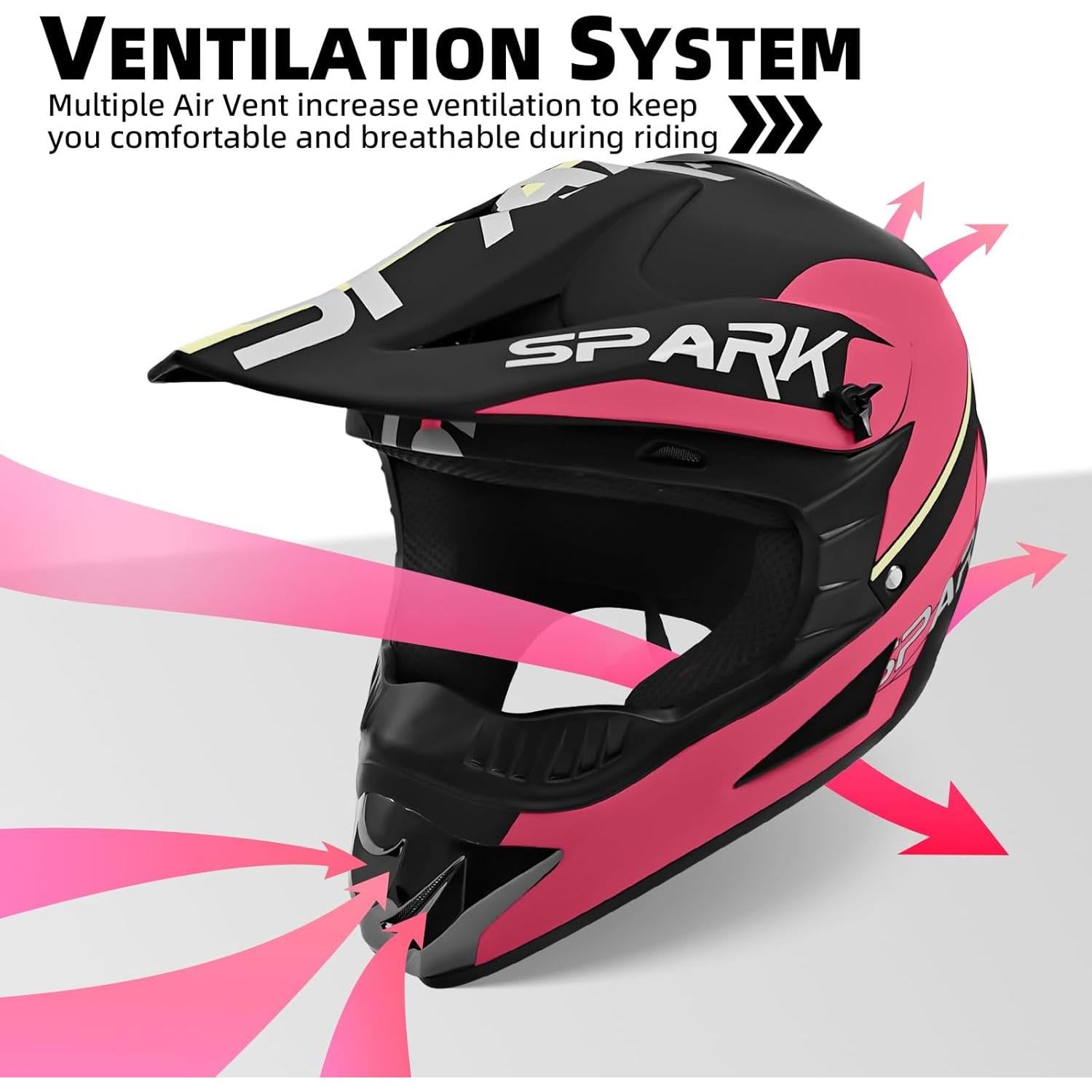 Casco de Motocross SanQing X-Large Negro Rosa Off-Road