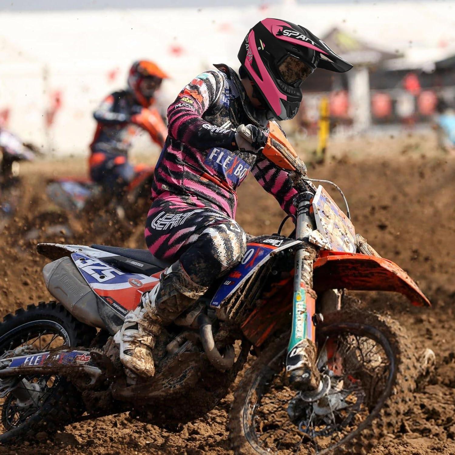 Casco de Motocross SanQing X-Large Negro Rosa Off-Road